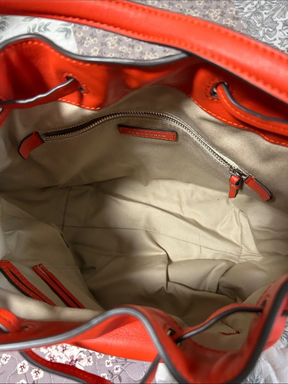 Tory Burch Orange Leather Drawstring Shoulder Bag